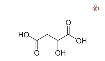 Chemical structure of Malic acid containing carboxyl groups (–COOH) at each end, a central hydroxyl group (–OH) attached to the second carbon.