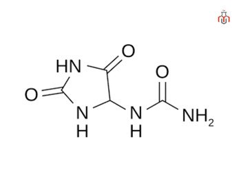 Chemical structure of Allantoin is a chemical compound with formula C4H6N4O3.