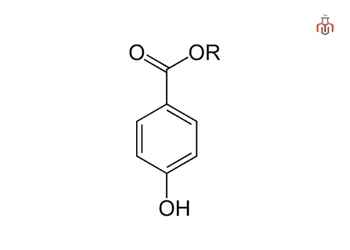 chemical structure of p-hydroxybenzoic acid (PHBA), forming an ester with different alcohols